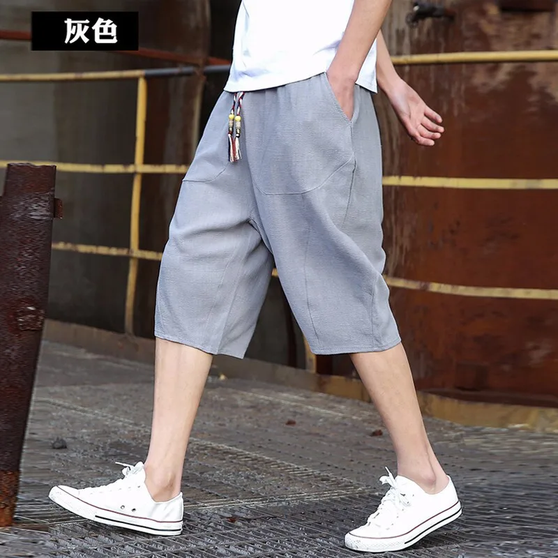 Summer men's linen 6-minute trousers Youth casual large-size Hallen trousers 7-minute trousers Loose men's wide-legged trousers Summer men's linen 6-minute trousers Youth casual large-size Hallen trousers 7-minute trousers Loose men's wide-legged trousers