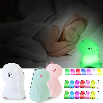 

Colorful Dinosaur Night light For Children Boys Girls Gifts Touch Sensor Dimming Cartoon Kids Silicone Night Lamp USB Port