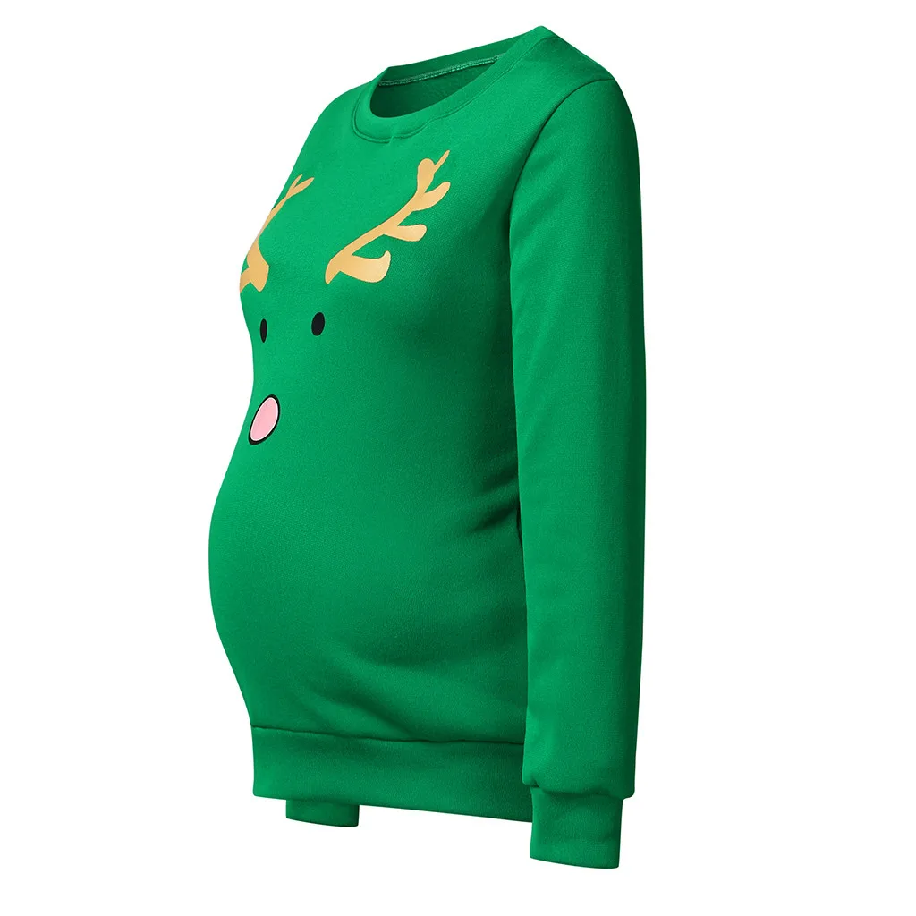 Женская блузка с длинным рукавом и круглым вырезом с милым принтом лося для беременных женщин; сезон осень-зима; флисовая женская толстовка