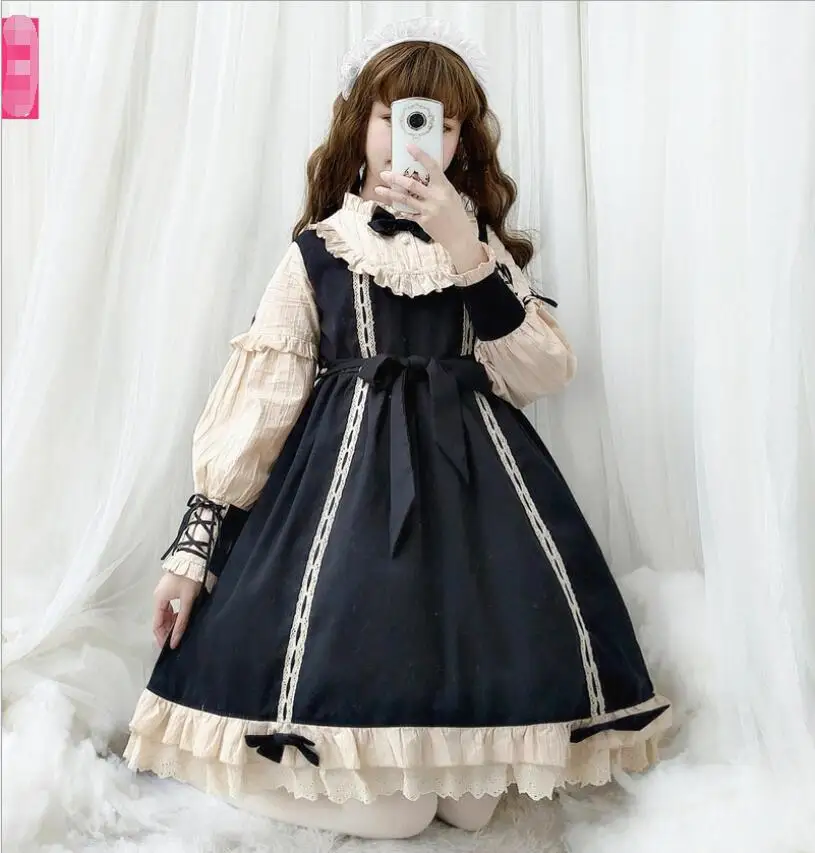 

Винтажное придворное платье в готическом стиле, кавайное кружевное платье принцессы с длинным рукавом, Cos, лоли, платье принцессы