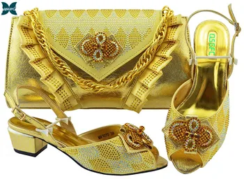 

New Arrival Matching Italian design Shoe and Bag Set Decorated with Rhinestone Shoe and Bag for Nigeria Party Womens Shoes Heels