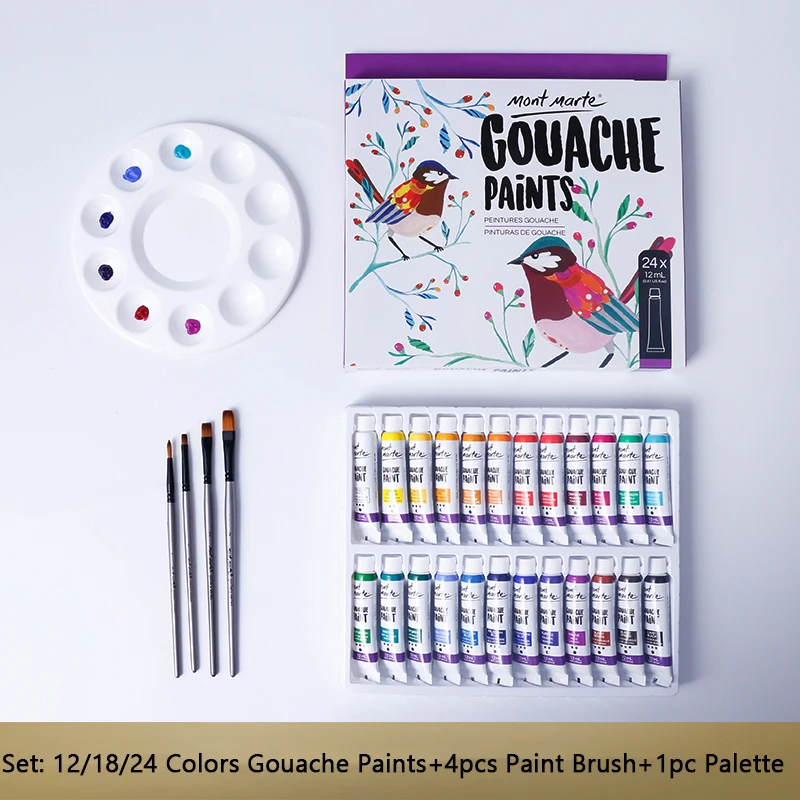 With Palette And Paintbrushes Gouache Paints Set 18/24colors 30ml