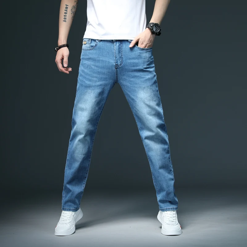 Blue small stretch denim pants spring 