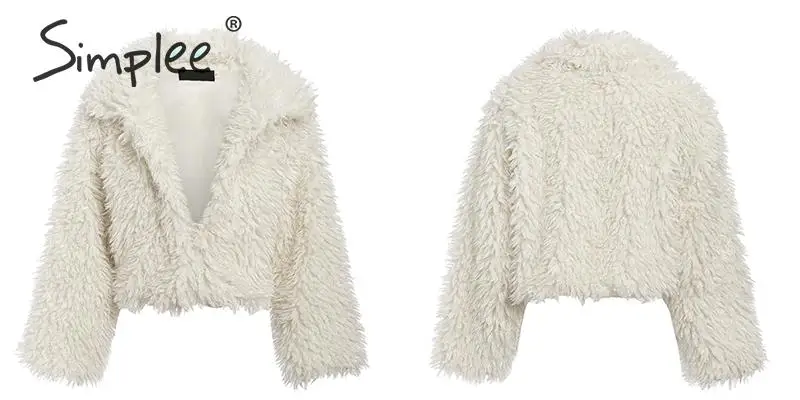 Simplee повседневное теплое свободное Женское пальто с длинным рукавом Осень Зима Женское пальто из искусственного меха женская элегантная однотонная верхняя одежда с отворотом