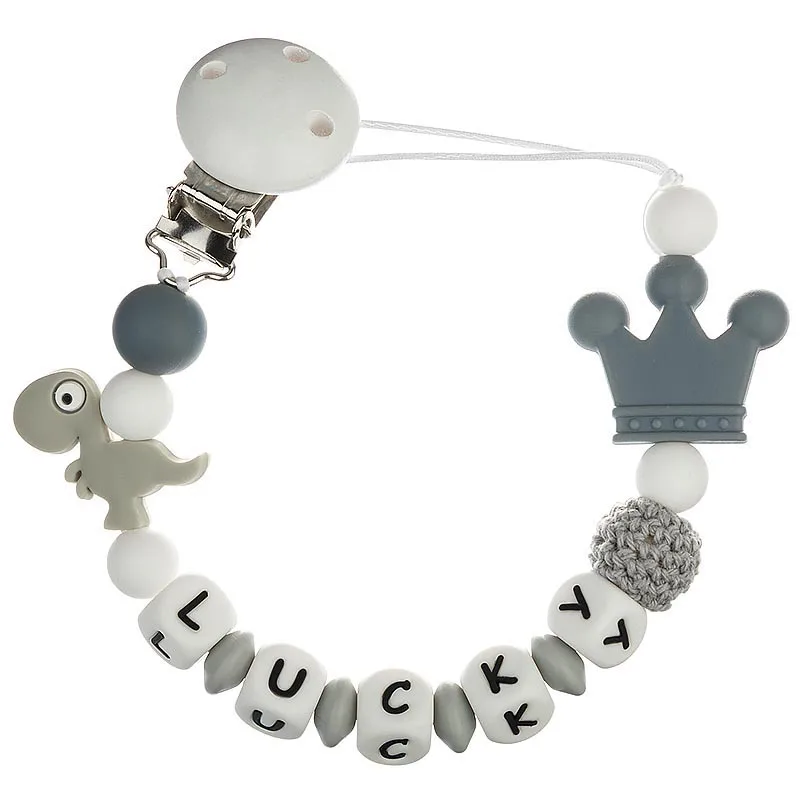 TYRT.HU Personalized DIY Baby's Name Handmade Pacifier Clips Holder Dinosaur Silicone Beads Baby Teether Teething Chain Toy TYRT.HU Personalized DIY Baby's Name Handmade Pacifier Clips Holder Dinosaur Silicone Beads Baby Teether Teething Chain Toy