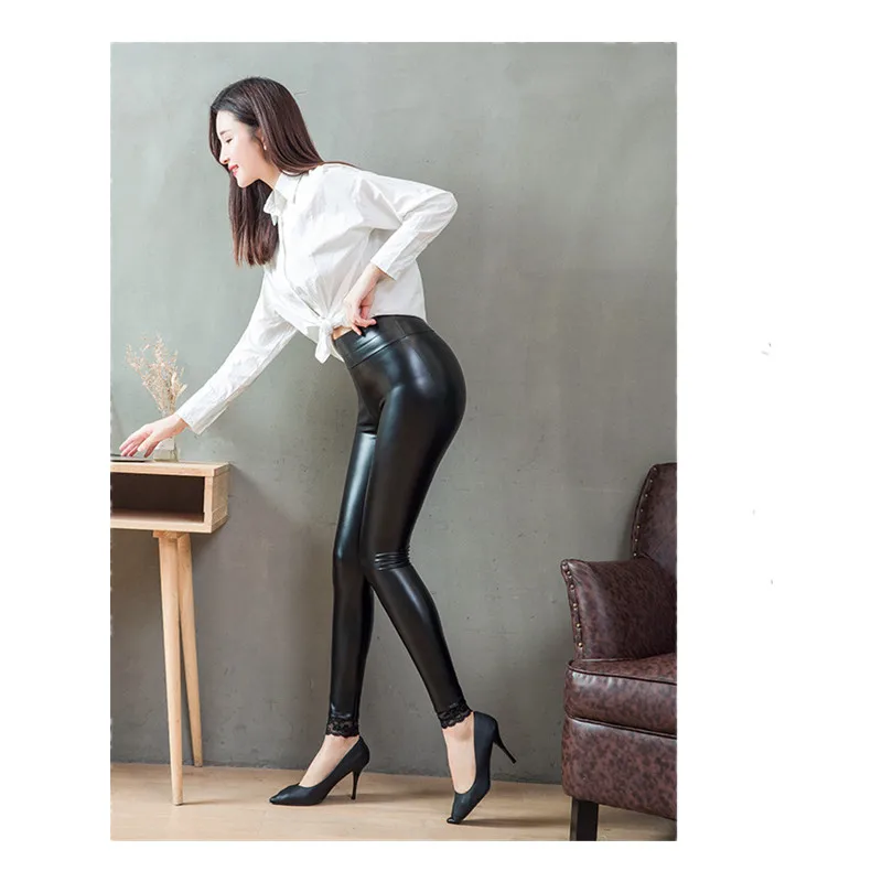 Everbellus Legging Kulit PU Renda 