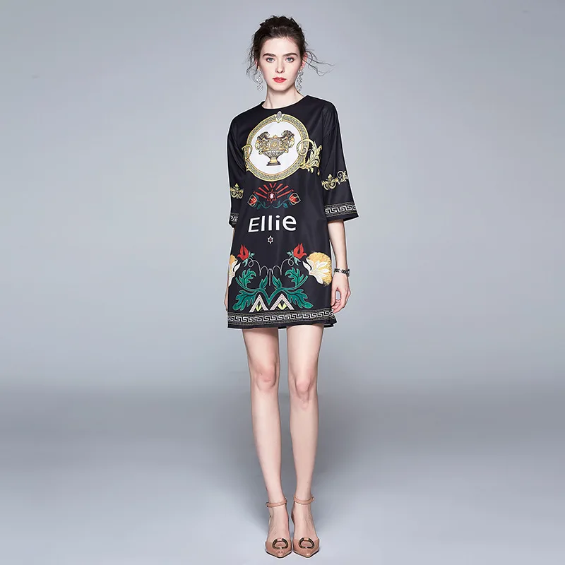 

2019 Summer New Style Europe And America WOMEN'S Dress Europe And America Trendy Letters Printed Loose-Fit Casual Dress Fashion