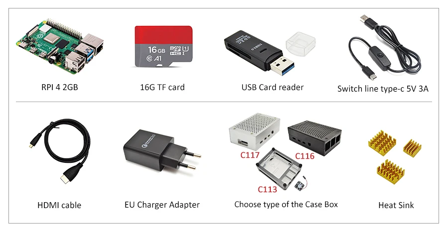 Raspberry Pi 4 B 2 ГБ/4 Гб комплект 3 вида чехол+ адаптер питания ЕС+ линия переключения+ 16 Гб/32 ГБ TF карта+ USB кардридер+ кабель HDMI