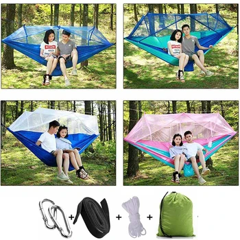 

1-2 Person Portable Outdoor Camping Hammock with Anti-mosquito Net Parachute Hammock Sleeping Swing Hanging Bed