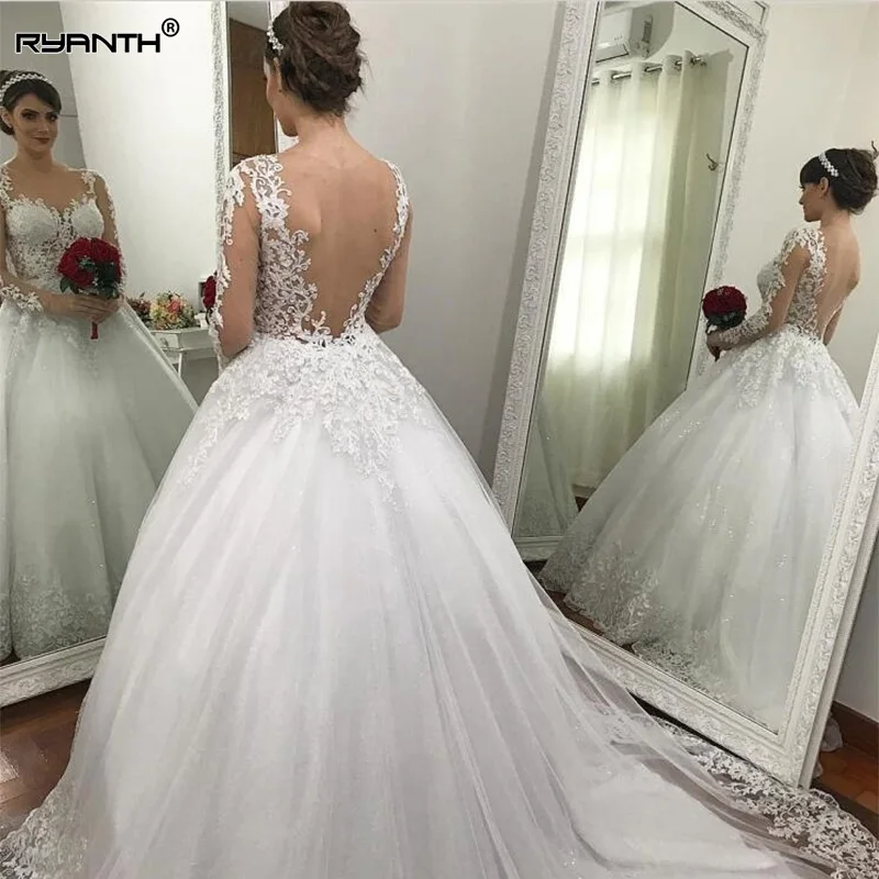 Vestido de noiva сексуальная Чистая Иллюзия с длинными рукавами кружевное свадебное платье на заказ недорогие свадебные платья Robe de mariee