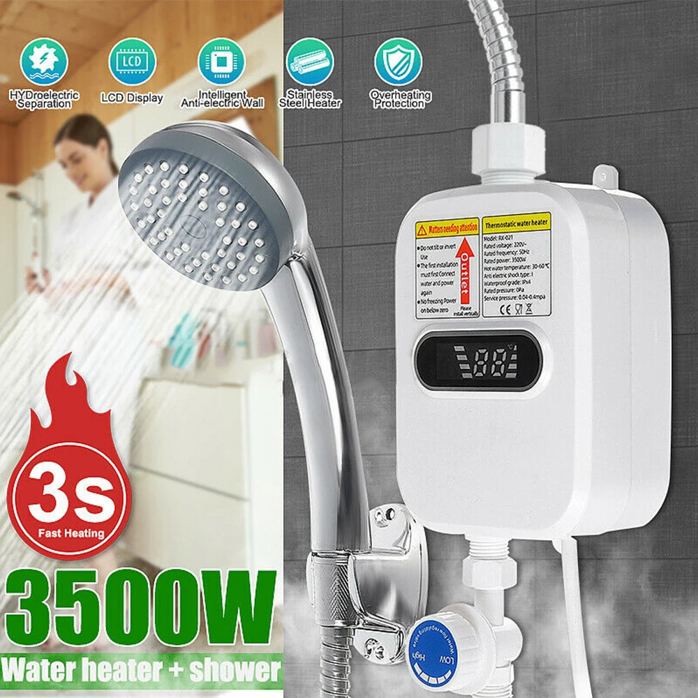 3500W LCD Instantaneous Water Heater Instant Tankless Electric Hot