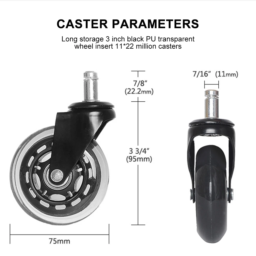 3-дюймовый универсальный колесики для офисного кресла Замена резинового ролика pu колеса поворотные пластины мягкая безопасная ролики мебельная фурнитура