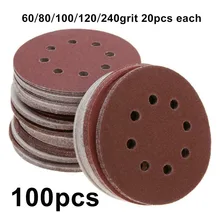 

100pcs Round Sandpaper 5 Inch 125mm Hook And Loop 8 Hole Disk Buffing Sheets Sander Sanding Discs Polishing Pads Abrasive Tool