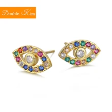 Золотой глаз демона серьги гвоздики Титан инкрустация из нержавеющей стали циркон золотые, розовые серьги цвет мода трендовые женские ювелирные изделия