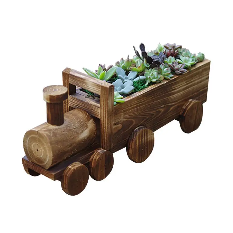 Ретро деревянный Паровозик форма цветочный горшок суккулент растение горшочек бонсай Плантатор цветочный горшок домашний сад Декор