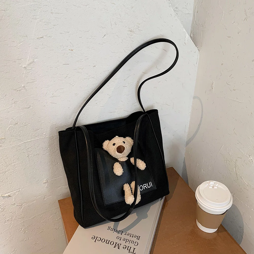 Sac à main en toile pour femmes, fourre-tout à la mode, décor de poupée d'ours, sac à bandoulière mignon, sac à poignée supérieure pour dames filles, Shopping quotidien
