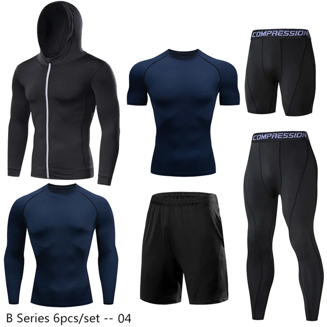 Dry Fit Men's Training Sportswear Set Gym Fitness Compression Sport Suit Jogging Tight Sports Wear Clothes 4XL5XL Oversized Male 12-6pcs per set