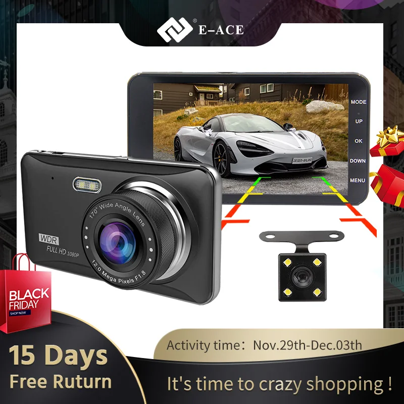 

E-ACE Car Dvr Dash Camera 4.0 Inch Video Recorder FHD 1080P Auto Registratory Camera Dual Lens With Rear View Camera Dashcam