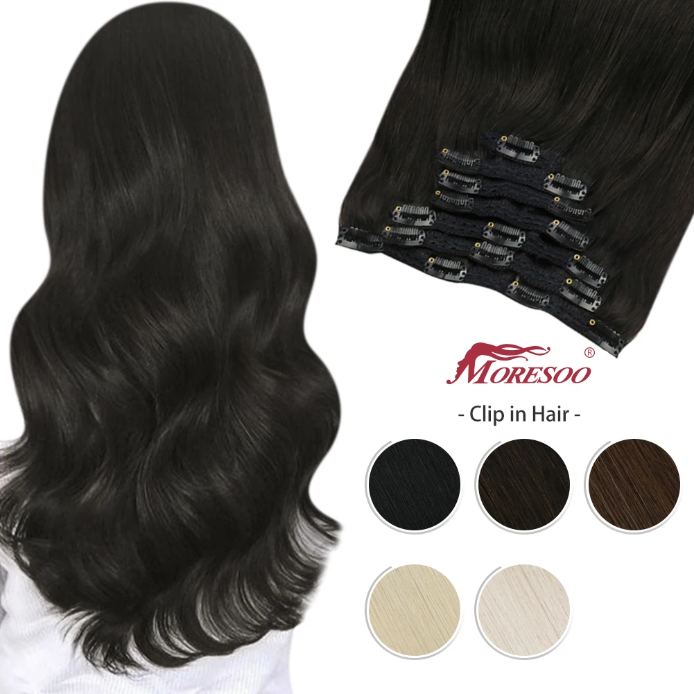 Hairpiece Extension Human-Hair Clip-On Moresoo Full-Head for Women 7pcs-Machine Remy