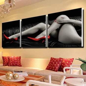 

No Frame 3 Pieces Sexy Lady Canvas Painting Modern Red High Heeled Shoes Wall Pictures Home Decor Living Room Bedroom