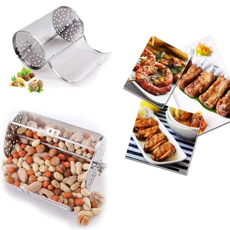 Air Fryer Accessories Air Fryer Grill Accessory Stainless Steel Oven Roast Basket Rotisserie Grill Basket Rotary ​Baking Cage for BBQ Grill Bakeware​ Tool 