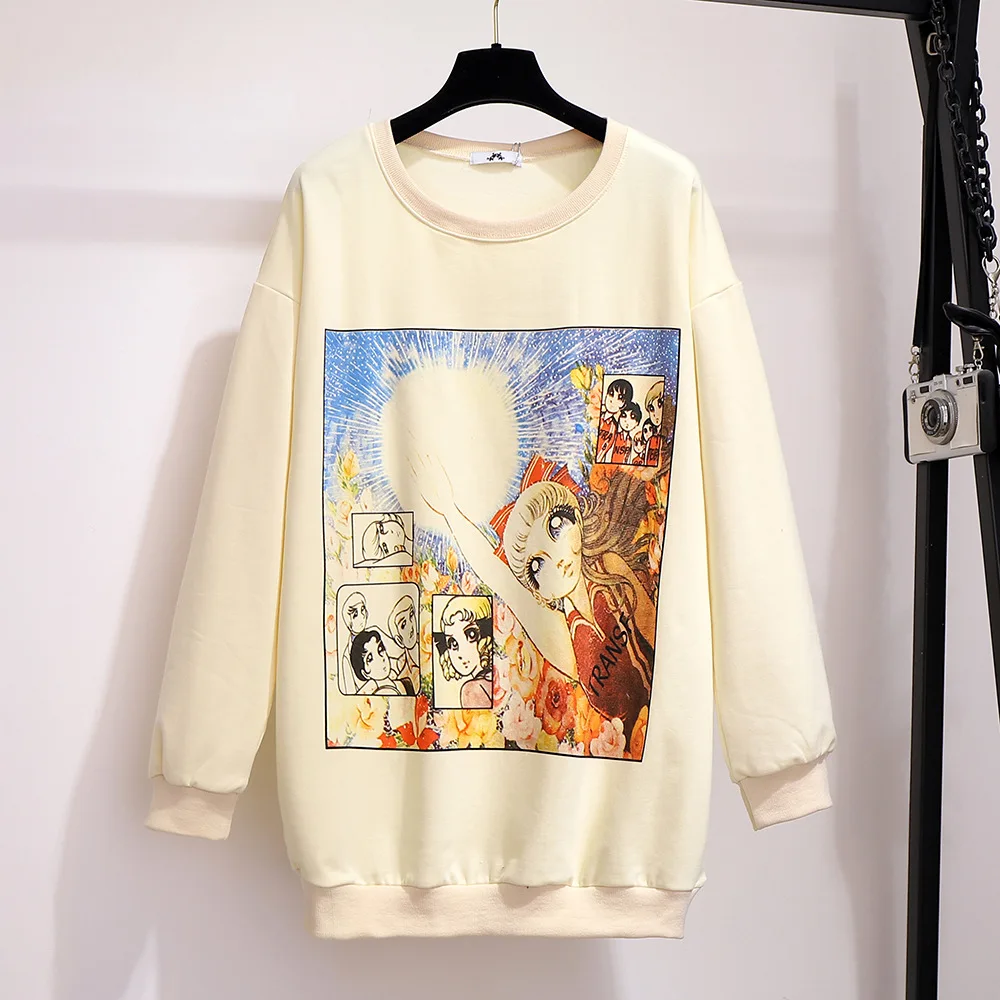 XXL~ 6XL Милая футболка с принтом из мультфильма г. Осенне-зимняя Свободная Повседневная Толстовка с длинными рукавами длинные топы с капюшоном, B679