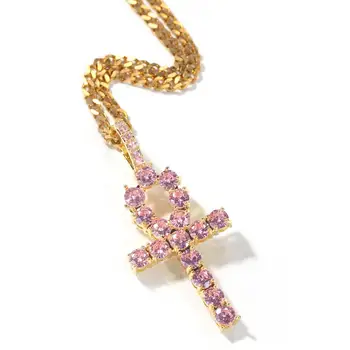 

Zciti Pendant Pink Iced Cubic Zirconia Stones Gold Silver Color Chain Colored Fashion Hip Hop Jewelry