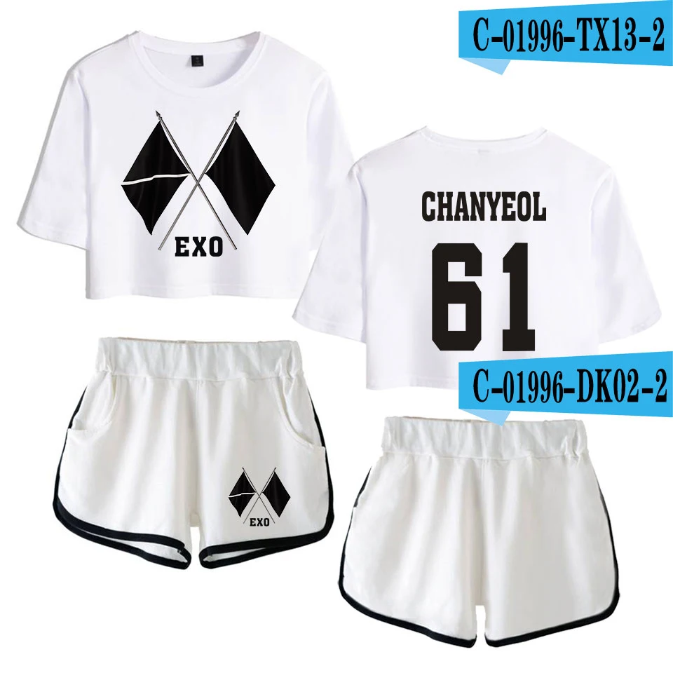 KPOP EXO, альбом, шестый альбом OBSESSION WE ARE ONE EXO, Женский комплект из двух предметов с принтом, шорты+ Милая футболка, горячая Распродажа одежды - Цвет: picture color