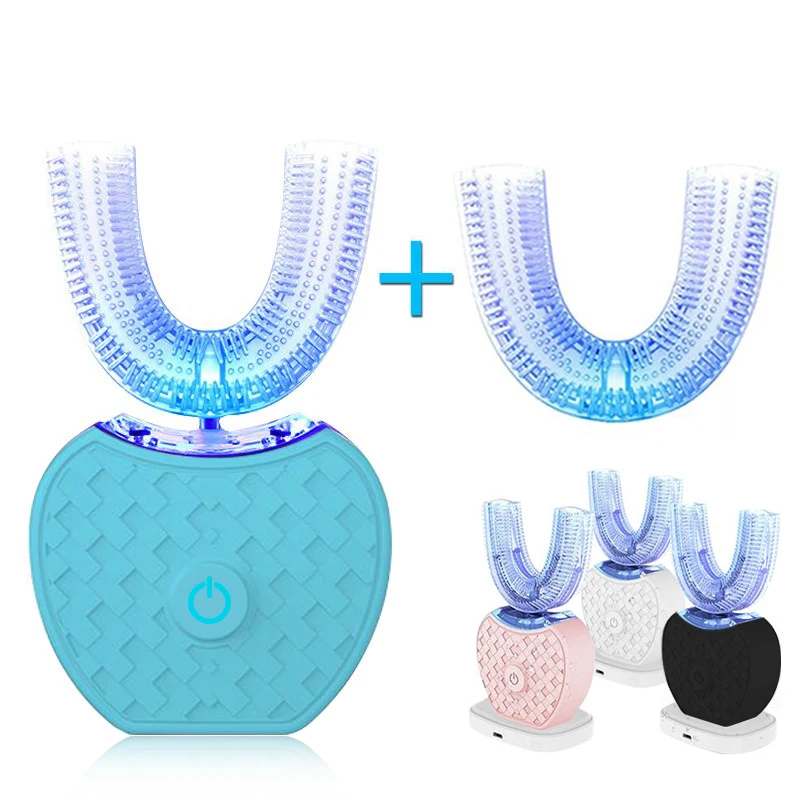 360 Degrees Sonic Electric Toothbrush Intelligent Automatic Electric Teeth Brush Silicone U Shape Head Blue Light Whiten Teeth