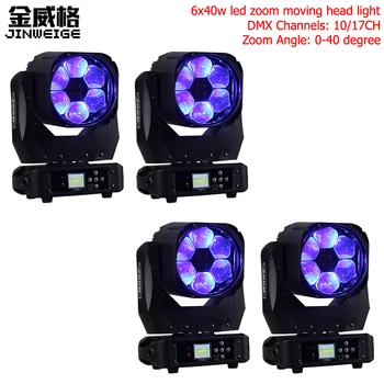 

Free Shipping 4pcs/lot 6x40W Beam Moving Head Light Zoom Led Dmx512 Control Stage Light RGBW 4in1 Dj Light For Disco Bar Wedding