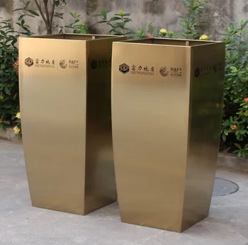 

2pcs PACK, 110cm High Stainless Steel Flower Pot Container Planter / Square Base of 50x50cm / Gilding Brass Coating