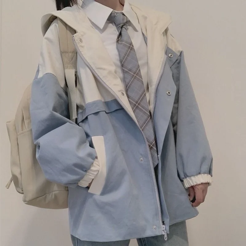 Jackets Women 3XL Overisze Patchwork College Lovely Trendy Simple Girls Outwear Cozy Spring Japanese Style Loose Preppy Clothing