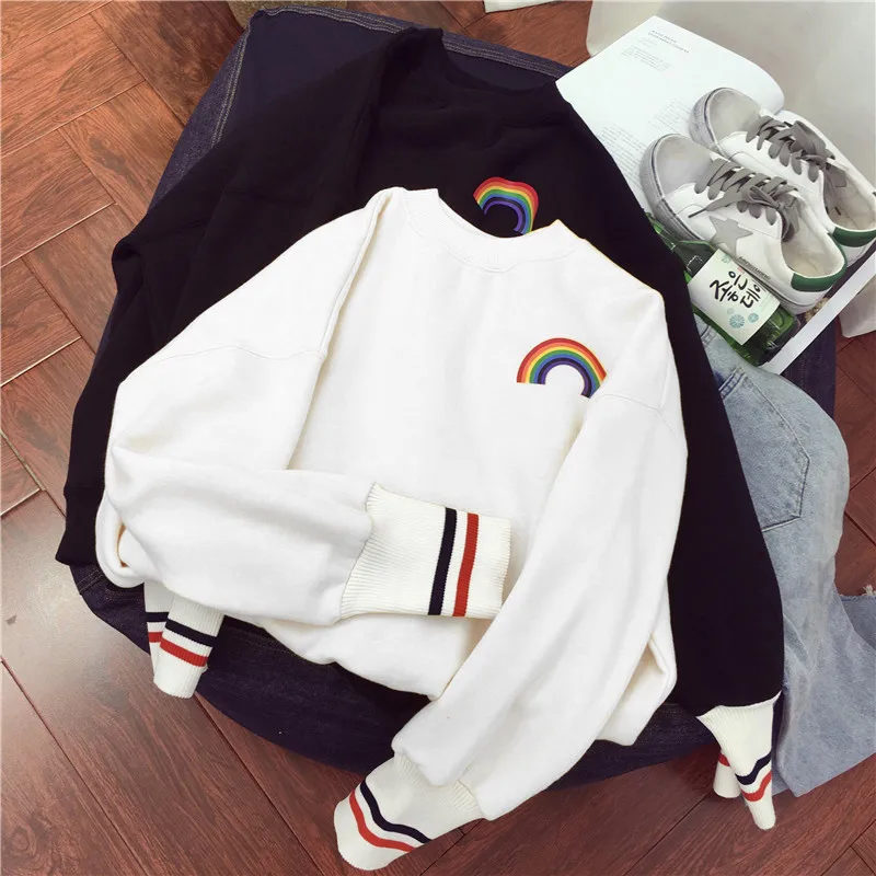 

2019 autumn and winter plus velvet loose bf lazy wind rainbow long sleeve women's sweatshirt WGNVWY30