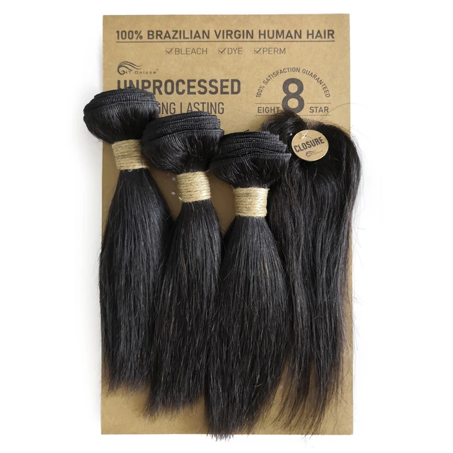 Short Straight Bundles With Closure 100% Human Hair Brazilian Hair Bundles With Cheap Closure Natural Hair Extensions Human Hair STRAIGHT