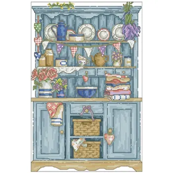 

Blue cupboard patterns Counted Cross Stitch 11CT 14CT 18CT DIY Chinese Cross Stitch Kits Embroidery Needlework Sets