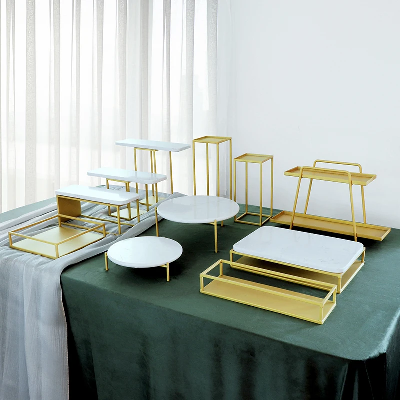 White Gold Marble Cake Stands Sets for Wedding Birthday Baby Shower Meeting Bussiness Party Tableware Dessert Tray
