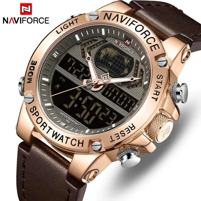 $20.69 Naviforce Watch Men Top Luxury Brand Leather Waterproof Sports Men’ Watches Quartz Analog Digital
