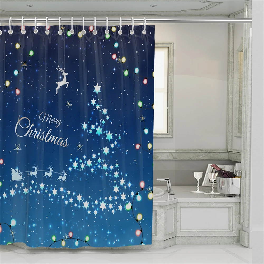 Merry Christmas Водонепроницаемая занавеска для душа с принтом дерева снеговика звезды ночной узор занавеска для ванной комнаты занавеска для душа s