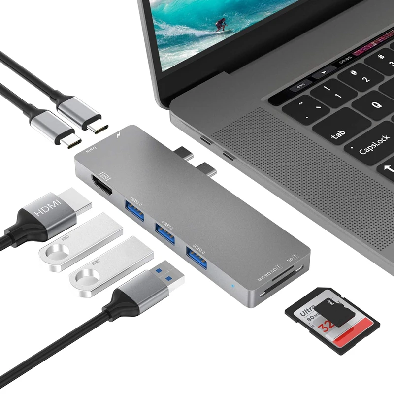 Thunderbolt-3 type-C концентратор 8 в 1 кард-ридер USB3.1 зарядное устройство адаптер 4K HDMI для MacBook Pro ///Macbook Air 18
