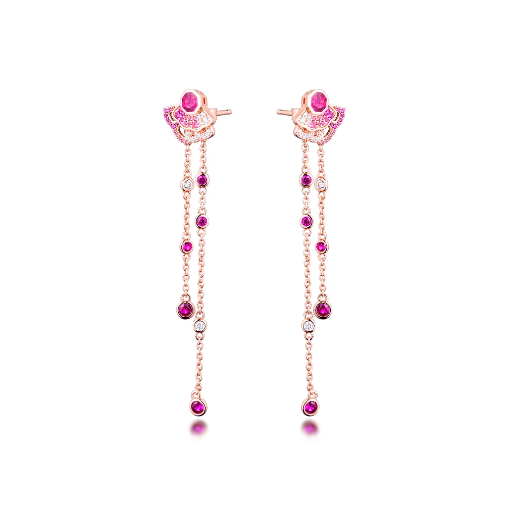 

100% 925 Sterling Silver Jewelry Pink Fan Hoop Earring Free Shipping