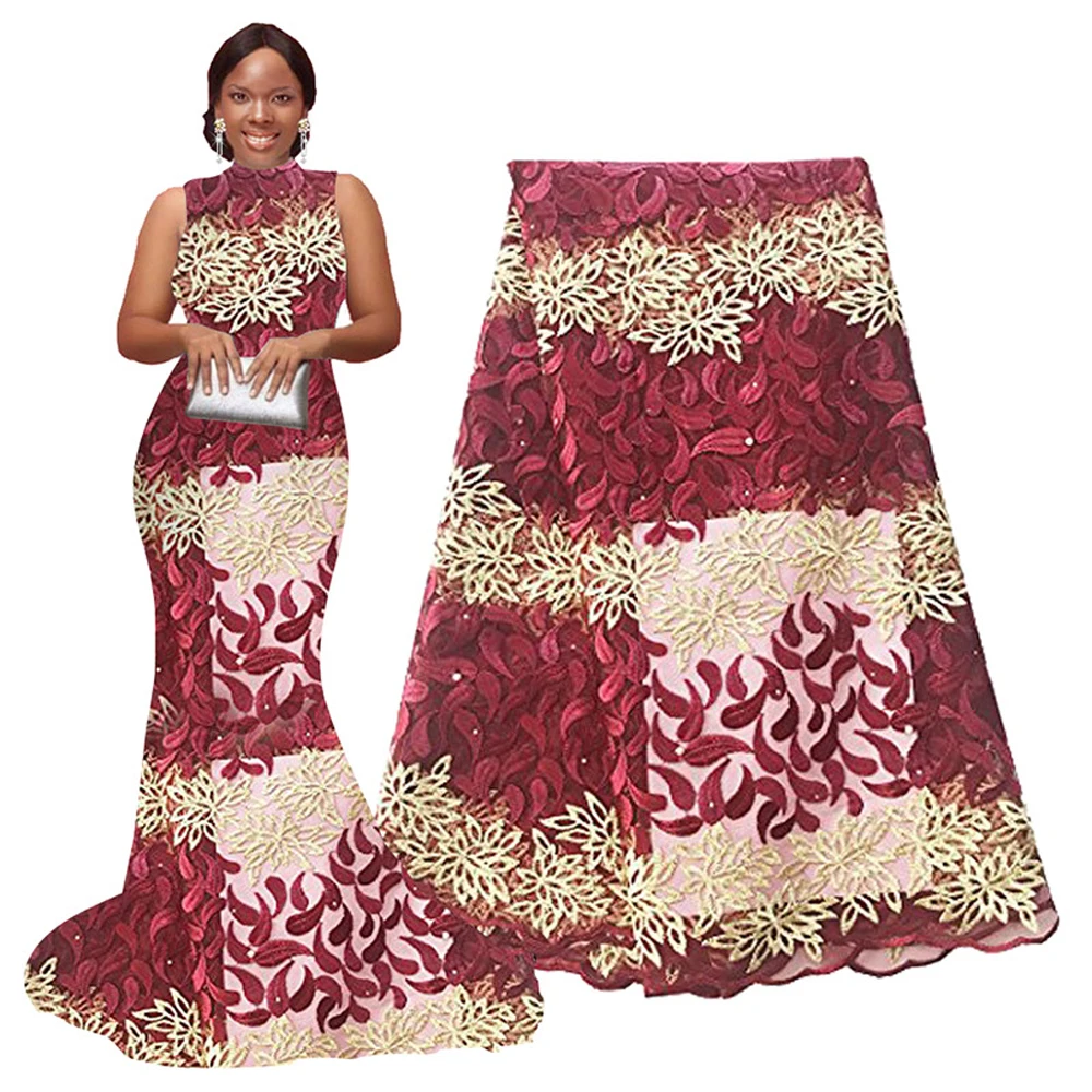 Нигерийская кружевная ткань, африканская ткань, Золотое кружево, вышивка бисером, кружевная африканская свадебная ткань, 5 ярдов для свадебной вечеринки