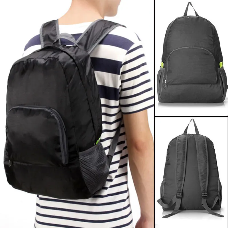 black Outdoor Foldable Portable Zipper Travel Climbing Hiking Backpack Shoulder Bags - Цвет: black