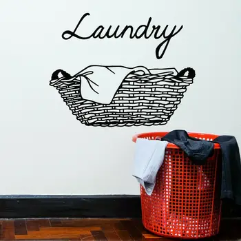 

Laundry Room Wall Decal Dirty Clothing Basket Cleaning Vinyl Window Glass Stickers Washing Clothes Art Waterproof Mural 3765