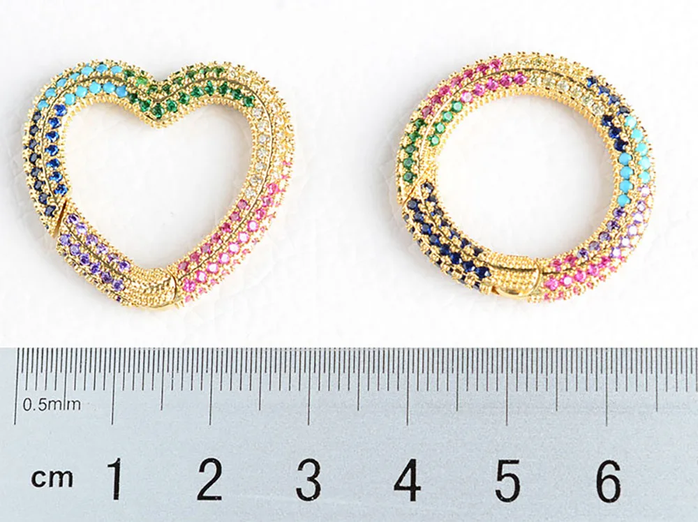 3PCS, Rainbow CZ Micro Pave Round / Heart / Round / Lightning /diamond Shape Clasp, Gold Color Carabiner Clasp