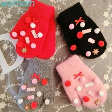 WARMOM/Детские перчатки с рождественскими шариками, утепленные варежки из кроличьей шерсти, детские перчатки с героями мультфильмов «сделай сам», перчатки для мальчиков и девочек от 2 до 8 лет