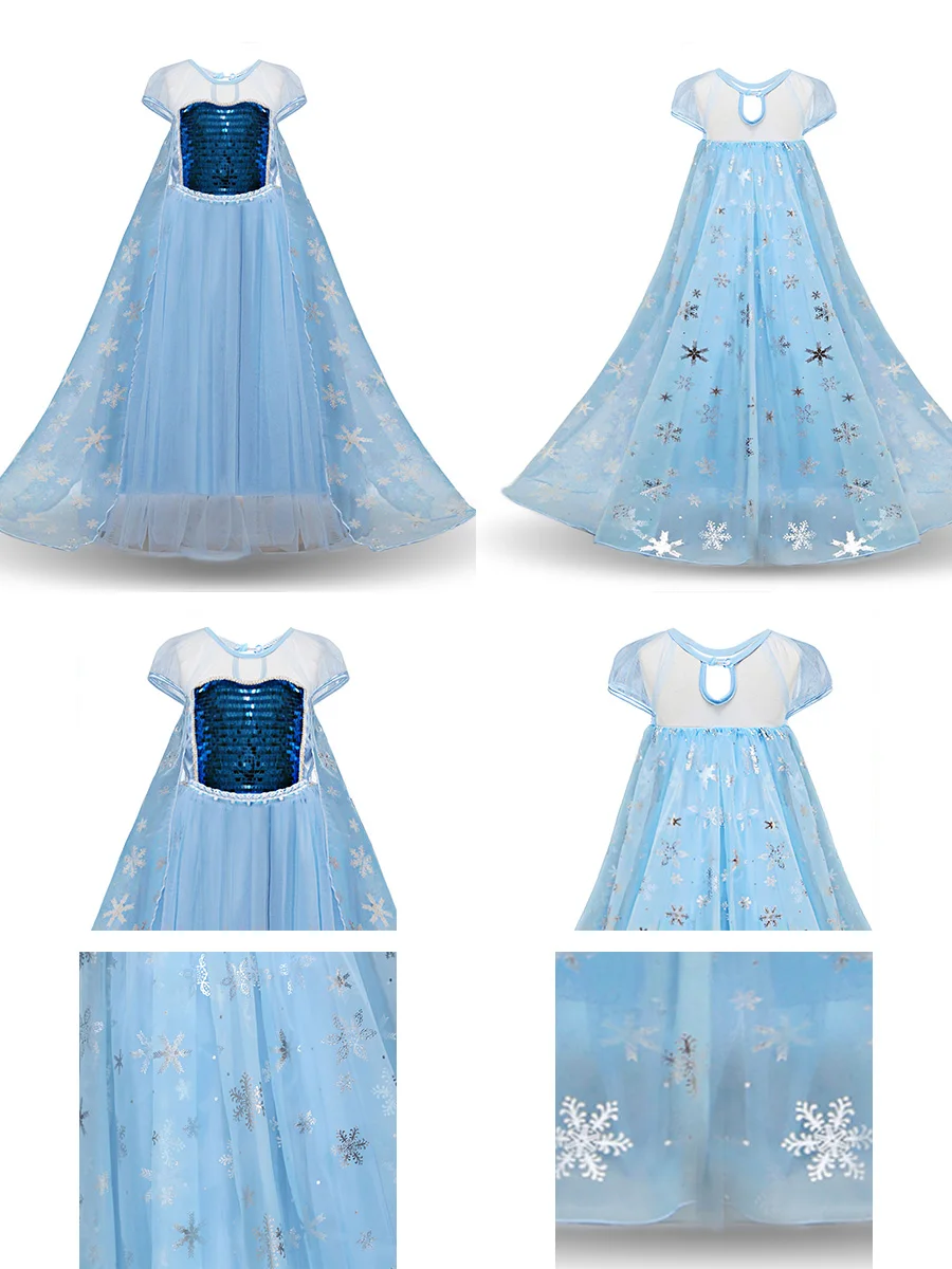 Girl Princess Dress Cosplay Elsa Costume Fancy Dress Kid Halloween Carnival Snow Queen Elza Clothing Party Blue Dress Girls Gift