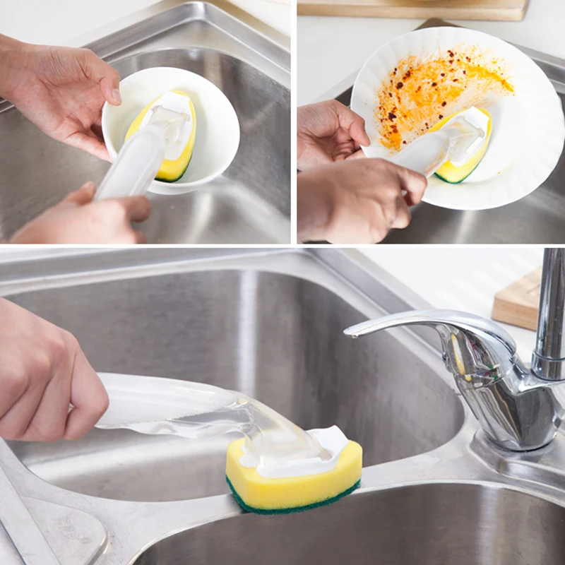Дозатор для жидкого мыла со сменной губкой, щетка для мытья, волшебная миска для мытья посуды, кухонный инструмент для очистки