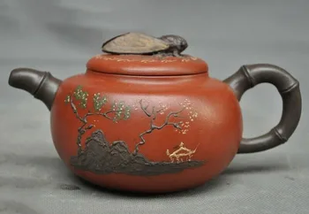 

wedding decoration Marked Old China Yixing zisha pottery carved animal cicada teapot pot Tea maker
