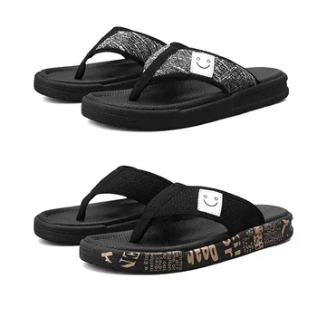 

Men Shoes Casual Fitting feet Comfortable Shoes Black White Gray Flip-Flops Men Slippers Smiling Face Flexible Slippers
