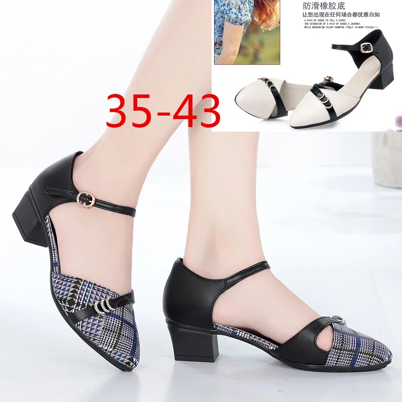 

Sandals Female Summer New Style Closed-toe Leather Sandals Flat Shoes Soft Bottom Large Size WOMEN'S Sandals Low Heel Mom Shoes